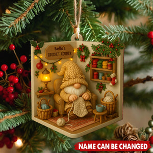 Crochet Corner With A Crafting Dwarf, Custom Shaped Wood Ornament
