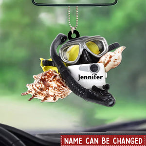 Personalized Diver Snorkel Ornament, Scuba Diving Ornament, Scuba Diver Ornament