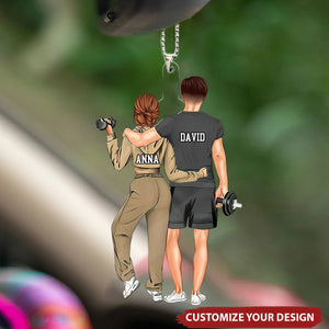 Personalized Car Ornament, Gift For Gym Couple, Boyfriend Girlfriend Husband Wife, Fitness Lovers
