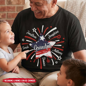 Personalized Papa Shirt With Grandchild Names, American Flag Father's Day T-Shirt