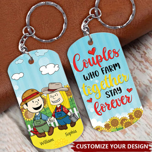 Couples Who Farm Together Stay Forever - Personalized Keychain, Gifts For Couple Farmer