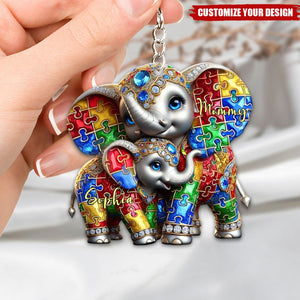 Autism Elephant Mom Autism Awareness - Personalized Acrylic Keychain