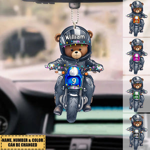 Christmas Motorcycle Bear Personalized Acrylic Car Ornament