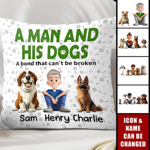 A Man & His Dogs Has Unbreakable Bond - Personalized Pillow