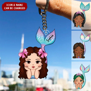 Lovely Mermaid Doll Personalized Acrylic Keychain, Gift For Daughter Granddaughter