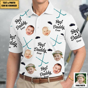 Best Daddy Ever - Personalized Photo Hockey Polo Shirt