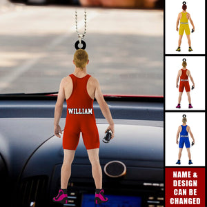 Personalized Wrestler Acrylic Car Ornament, Wrestling Ornament For Wrestler Lovers