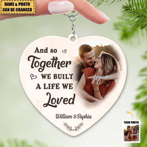 Custom Photo My Favorite Place In All The World Is Next To You - Couple Personalized Heart Acrylic Keychain