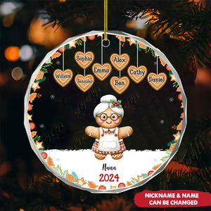 Personalized Gingerbread Grandparents Circle Glass Ornament