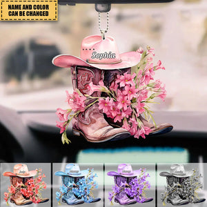 Personalized Boots And Hat Flower Cowboy Acrylic Car Ornament