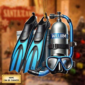 Custom Name Ornament Scuba Diving Equipment, Home Decor Gift For Diver Lovers