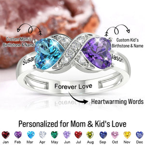 Infinity Heart Birthstone Personalized Ring, Gift For Mom/Grandma