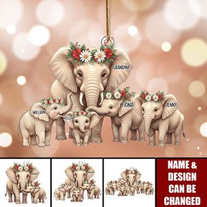 Grandma/Mommy Elephant With Little Calves - Personalized Acrylic Ornament