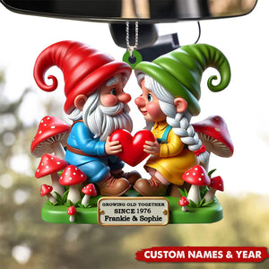 Growing Old Together Dwarf Holding Heart Personalized Couple Ornament