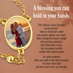 Personalized Cross Rosary Necklace Custom Photo Crucifix Pendant