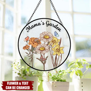 Personalized Grandma Garden Family Birth Flowers Glass Suncatcher