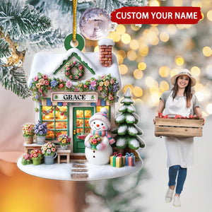 Floral Shop Cute Snowman Personalized Christmas Ornament