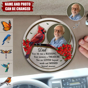 Custom Photo Dad Mom Your Life Was A Blessing Memorial - Personalized Shaped Car Visor Clip