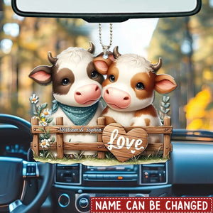 Charming Double Cow Hug Personalized Car Hanging Shaped Ornament