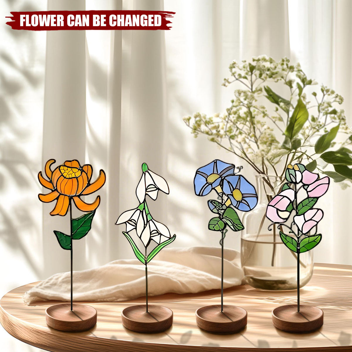 Personalized Birth Flower Stained Glass Plant Stake Suncatcher