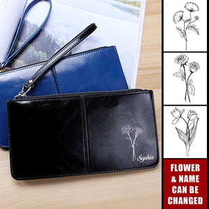 Personalized Birthday Flower Wristlet Zipper Clutch Wallet