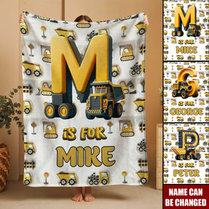 Construction Vehicle Letters - Personalized Kid Blanket