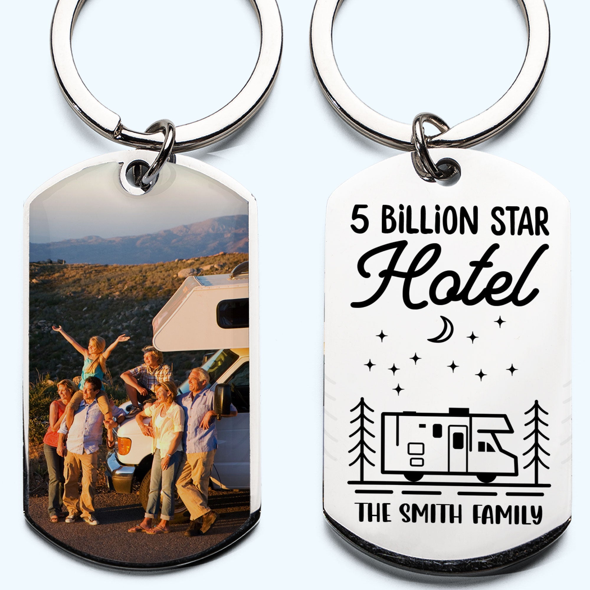 Happy Campers - Personalized Engraved Stainless Steel Keychain, Custom Photo