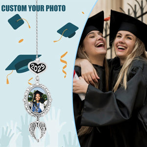 Personalized Graduation Tassel Photo Charm With Angel Wings, Grad Cap Decoration