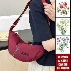 Birth Flower Underarm Crescent Shoulder Personalized Phone Crossbody Bag