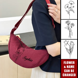 Birth Flower Underarm Crescent Shoulder Backpack Personalized Phone Crossbody Bag