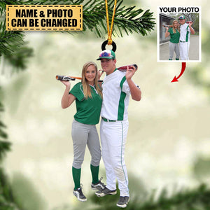 Baseball Couple - Personalized Custom Photo Acrylic Christmas Ornament