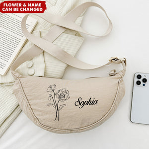 Birth Flower Underarm Crescent Shoulder Backpack Personalized Phone Crossbody Bag