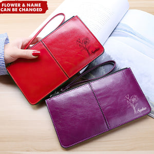 Personalized Birthday Flower Wristlet Zipper Clutch Wallet