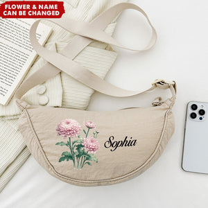 Birth Flower Underarm Crescent Shoulder Personalized Phone Crossbody Bag