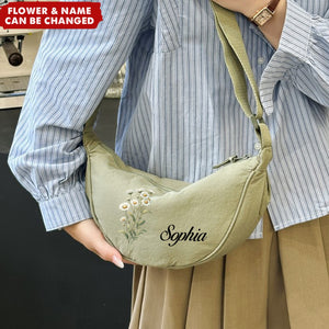 Birth Flower Underarm Crescent Shoulder Personalized Phone Crossbody Bag