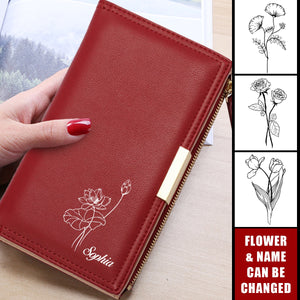 Zipper Magnetic Closure Double Fold Personalized Birthday Flower Purse Wallet