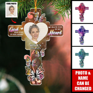 Custom Photo God Has You In His Arms - Personalized Acrylic Ornament