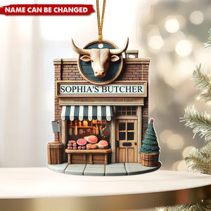 Custom Name Butcher Store Ornament, Butcher Store Christmas Decoration