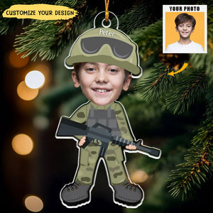 Custom Kid Face Army Pilot Police - Personalized Acrylic Photo Ornament