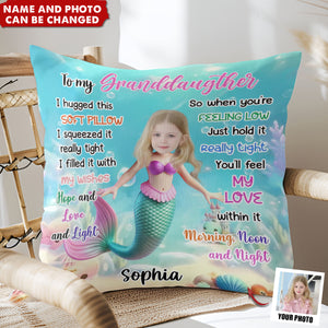 Personalized Gift For Granddaughter Mermaid Custom Face Hug This Pillow