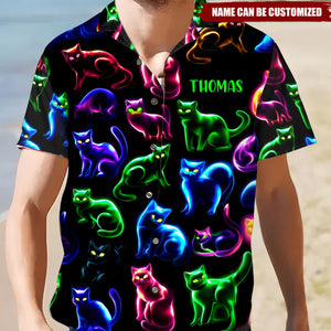 Neon Cat Pattern - Personalized Cat Hawaiian Shirt