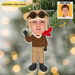 Custom Kid Face Army Pilot Police - Personalized Acrylic Photo Ornament