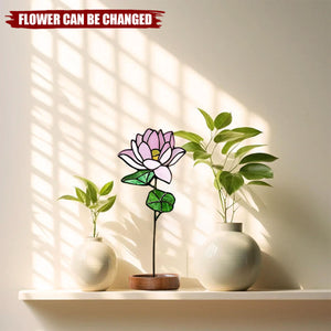 Personalized Birth Flower Stained Glass Plant Stake Suncatcher