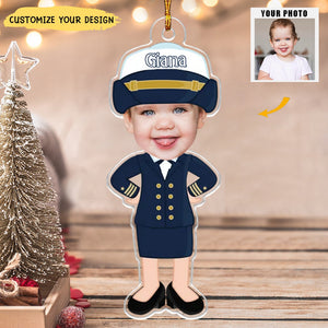 Custom Kid Face Army Pilot Police - Personalized Acrylic Photo Ornament