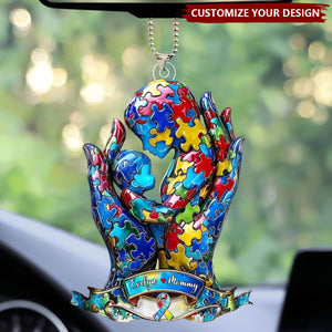Mom And Kid - Personalized Autism Awareness Acrylic Car Ornament