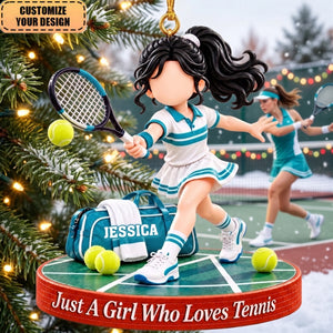 Personalized Tennis Girl Christmas Ornament, Custom Name Keepsake