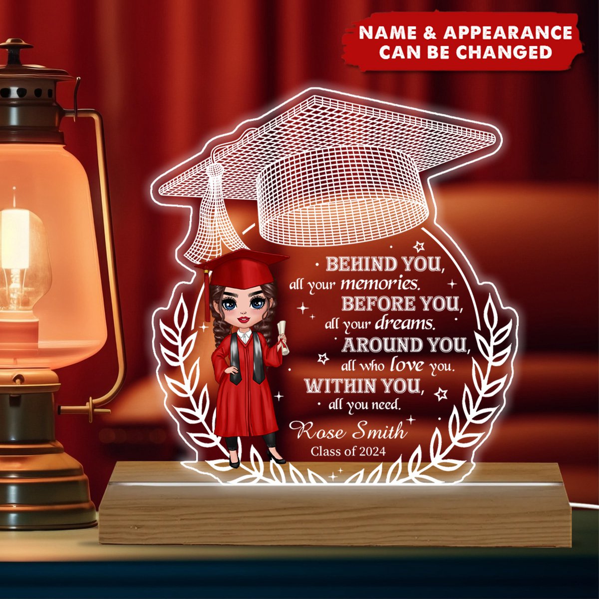 Doll Senior Behind You All Your Memories Graduation Gift Personalized Custom Shape Warm LED Night Light