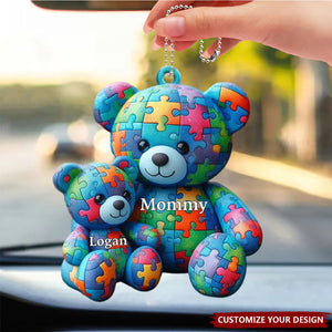 Mama Bear - Personalized Acrylic Autism Awareness Car Ornament