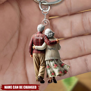 Old Couple Walking Together Personalized Keychain - Heartfelt Gift For Couple, Him, Her, Husband, Wife