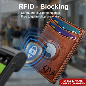 Personalized Leather Card Holder Magnetic Closure RFID Blocking AirTag Wallet